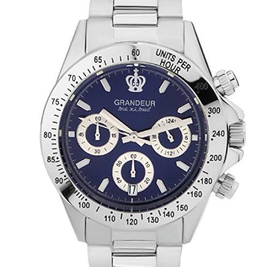GRANDEUR Сделанные в Японии Водонепроницаемые до 10 АТМ Часы-хронограф с браслетом из нержавеющей стали JGR004W5 Синий [GRANDEUR] Мужские