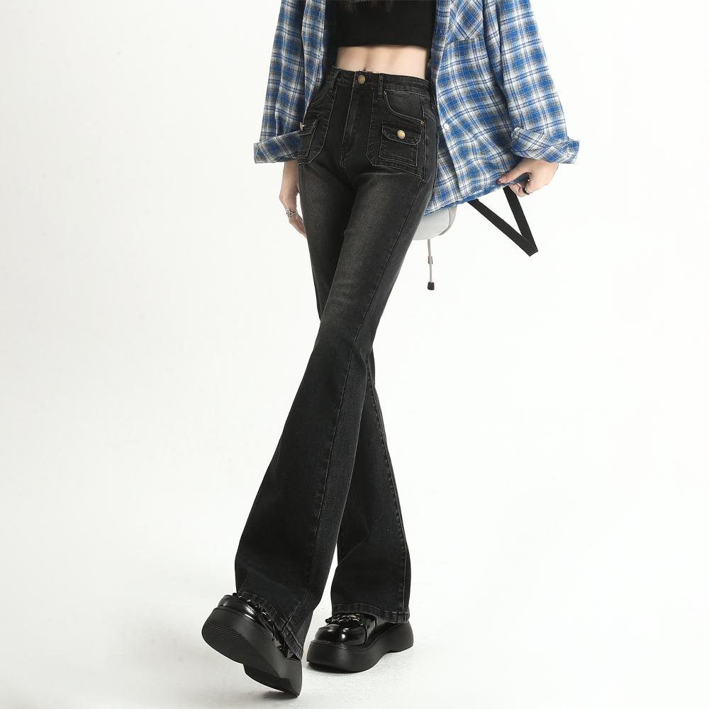 Синие расклешенные брюки в стиле ретро, ​​женские осенне-зимние прямые эластичные джинсовые брюки с высокой талией, уличная мода