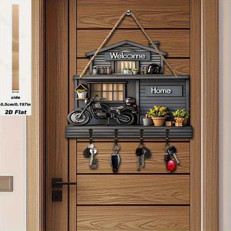 1SET wooden retro motorcycle sunflower door pendant logo mini flower room porch decoration multi-functional hanging