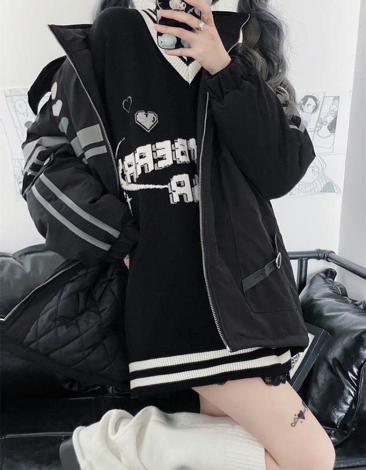 Женские толстовки большого размера Y2K в черную полоску в стиле Харадзюку, толстовки с буквенным принтом в стиле гранж, свободные повседневные топы с v-образным вырезом в готическом стиле