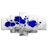 Blue Poppy Flower Plant Abstract Scene 5 Piece Five Panel Wall Canvas Print Modern Art Poster Picture Home Decor Gift For Him For Her