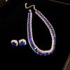 Diamond emerald square stud earrings necklace set niche creative collarbone chain temperament light luxury high-end jewelry women