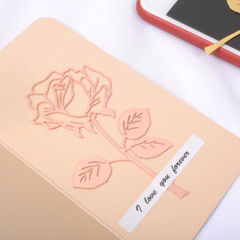 Luxury Metal Rose Flower Bookmarks Greeting Cards Chancery School Office Accessories Tab for Books