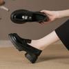 Autumn and Winter Black French Thick Soled Small Leather Shoes Loafers for Women
