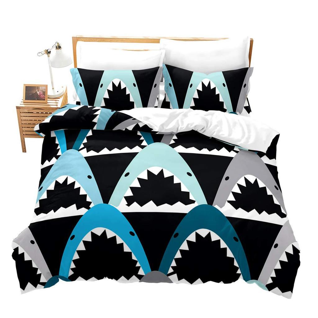 Shark marine life duvet cover digital print set suitable for boys and girls bedroom decoration bedding