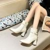 Women's Shoes 2024 Fashion Side Zipper Women's Boots Hot Sale Metal Decoration Office and Career New Belt Buckle Ankle Boots