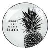 [Q7996] - Black and White 'Tropical' Glass Dish Tray (pineapple - Jungle Is the New Black) - 31 Cm