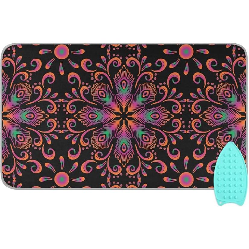 Коврик для глажки для стола Портативное дорожное одеяло для глажки Чехлы для гладильной доски Коврик для прессования Подушки для термопресса 27,6x47,2 дюйма Серые цветы