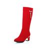 Fashion New Knee High Boots Women Shoes Ladies Fashion High Heels Winter Party Tassel Thick Bottine Mujer Large Size 32-43 Red Black