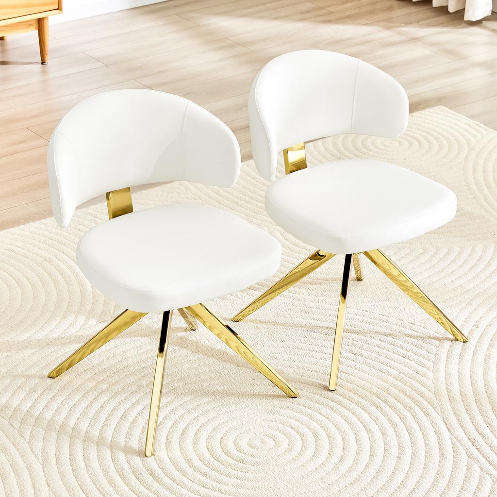 Set of 2 Modern Dining Chairs with Curved Backrest, Upholstered PU Leather Seats, Sturdy 4-Leg Metal Frame, Swivel, for Living Room Kitchen Office