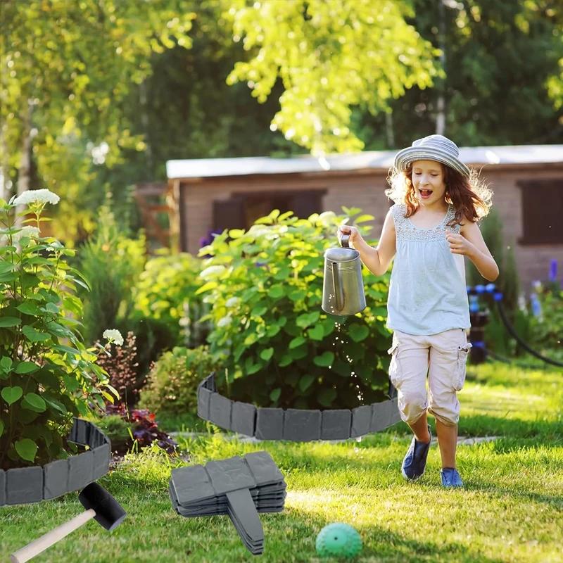 Садовая бордюрная лента 33 фута Пластиковая садовая бордюрная лента для ландшафтного дизайна Клумбы Цветочные бордюры Забор с эффектом имитации камня
