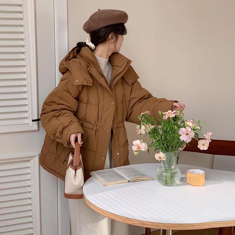 Пуховик женский, средний и длинный, зимняя мода 2024 года, с капюшоном, утолщенный белый утиный пух, тонкое пальто
