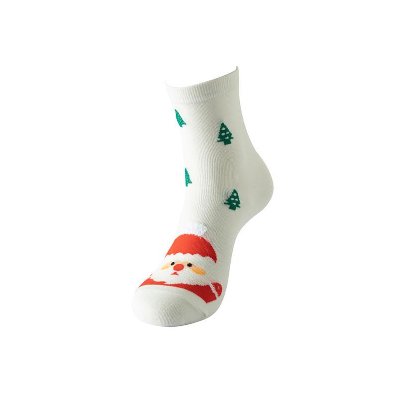 5 Pairs Set Women Christmas Crew Socks, Cute Cartoon Santa Reindeer Snowman Bear Printed Mid Calf Socks, Heart Pattern Casual Xmas Socks