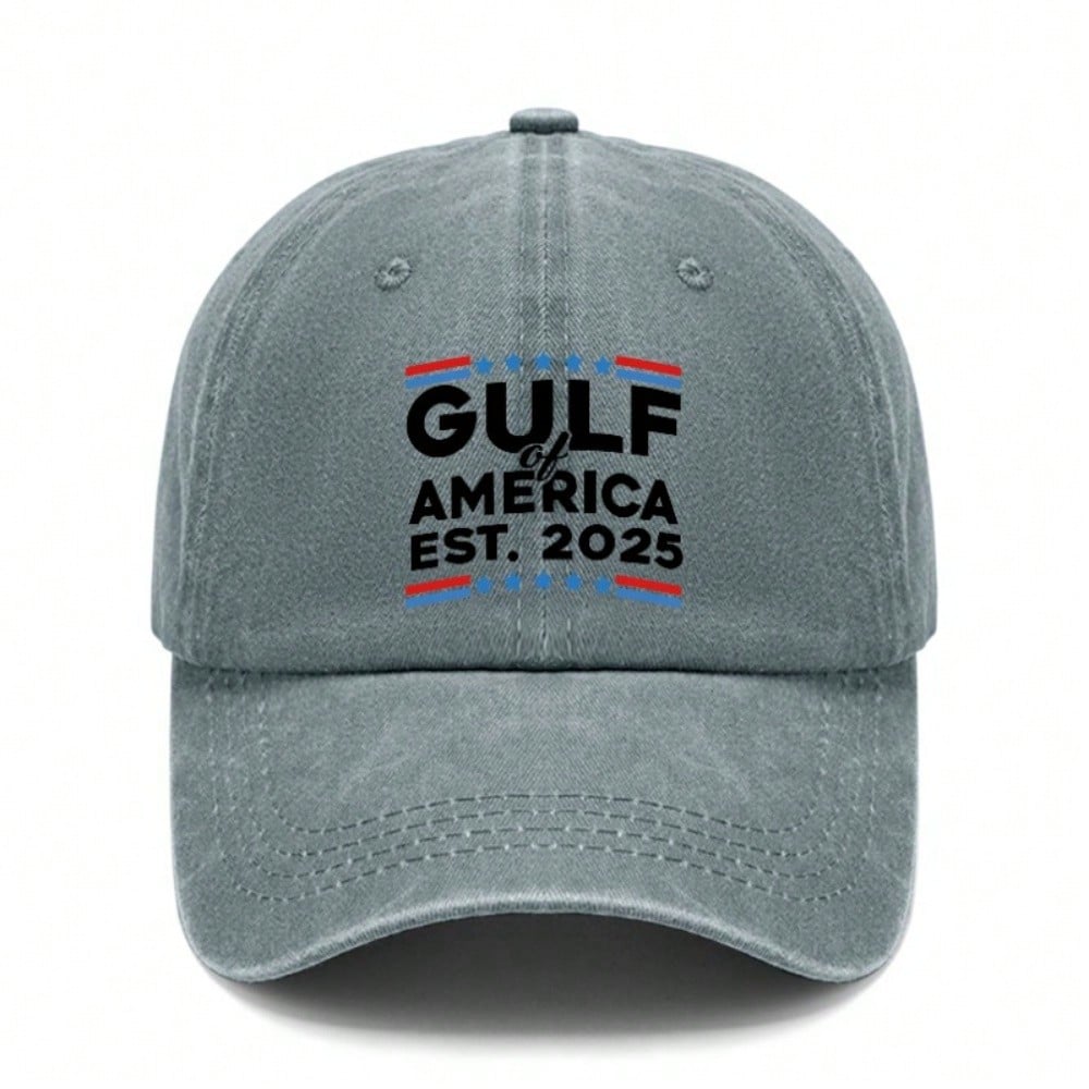 [Vintage Baseball Cap] Gulf Of AMERICA Est. 2025 Print Adjustable Hat Unisex Washed Look Curved Brim Casual Outdoor Sports Daily Wear For Travel