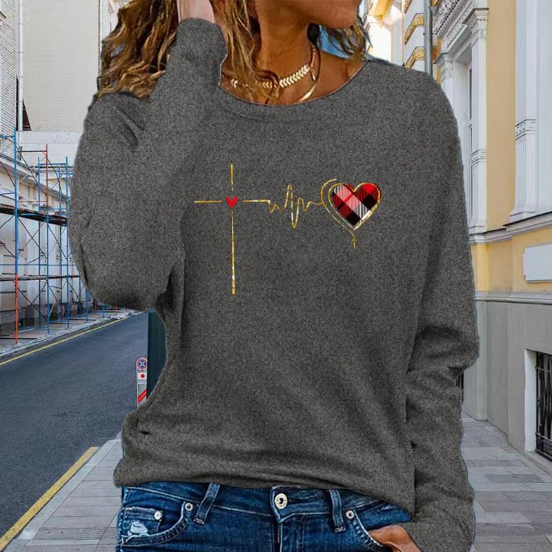 Топы для женщин Big Love Circuit Print Round Neck с длинным рукавом футболка осенний повседневный тонкий пуловер женский топ с длинным рукавом