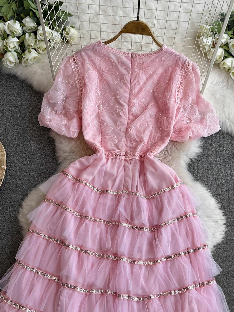 Летние женские сладкие блестящие цветочные сетчатые вечерние платья с вырезами