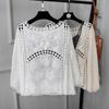 Loose Fit Cotton Embroidery Lace Cardigan Short Bat Sleeve Shawl 7 Split Sleeve Air Conditioner Sunscreen Cover Female Spring and Summer Clothes