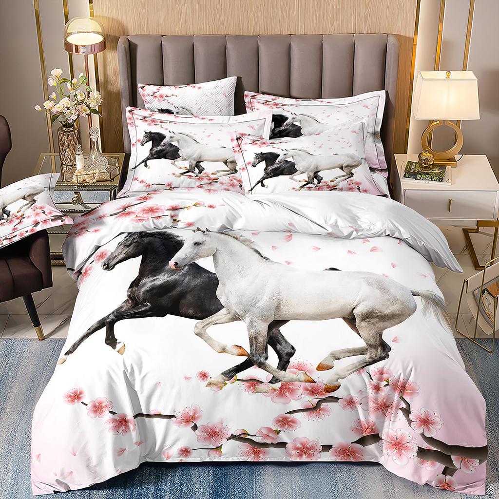 Лошадь Трехпредметный Цветок 3D Цифровая Печать Пододеяльник Простыня Наволочка Комплект Постельного Белья