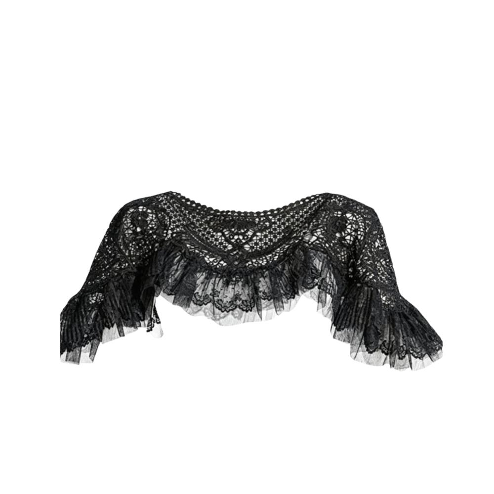 New Vintage Cheongsam Crochet Tippet Mesh Trim Ruffle Hollow-Out Shawl Black Off‑Shoulder Shawl Cape Coat Summer Sun Protection