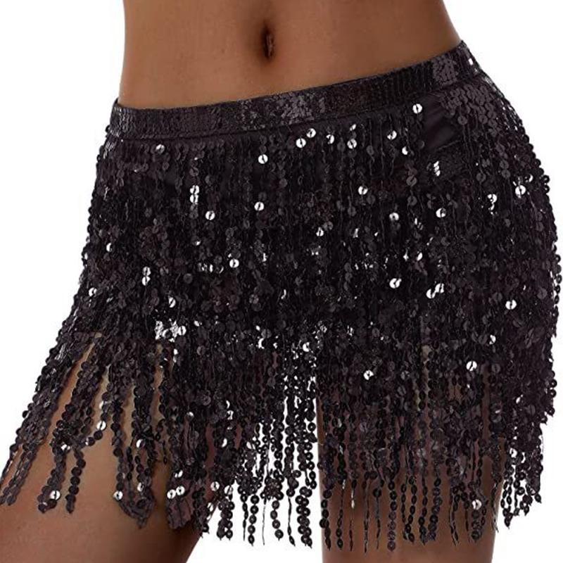 Non-Toxic New Sexy Belly Dance Layer Skirt Sequins Chain Tassel Belts Clubwear Latin Hula Dance Practice Dress Performance Hip Waist Scarf