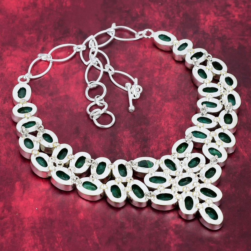 Emerald Gemstone Jewelry, Handmade 925 Solid Sterling Silver Jewelry, Necklace & Bracelet Jewelry Set For Thanksgiving Gift