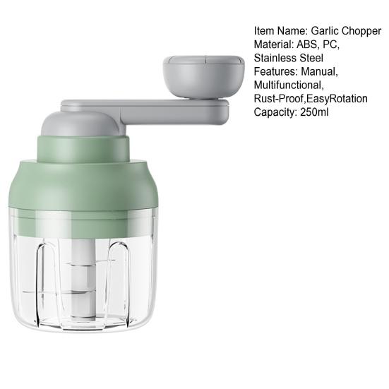 250ML Multifunctional Garlic Chopper Rust-Proof Stainless Steel Blades Easy Rotation Garlic Grinder for Chopping Ginger Potatoes Onions