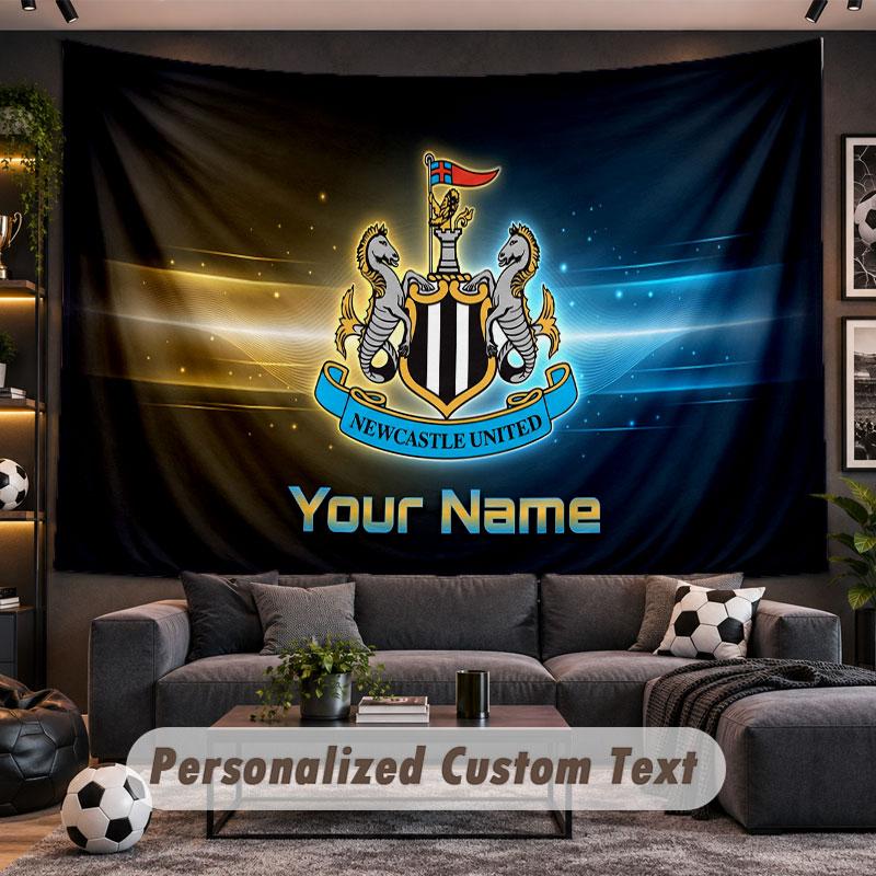 Wall Hanging Tapestry Custom NameNewcastle United FC Pattern Personalized Printed Fabric Wall Decor