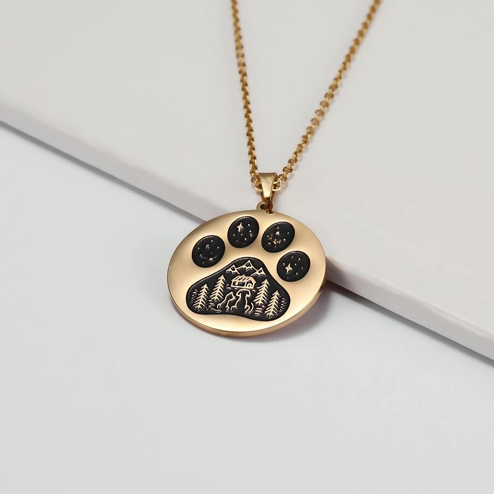 COOLTIME Animal Dog Wolf Cat Claw Paw Pendant Necklace for Women Men Stainless Steel Choker Necklaces Couple Jewelry Birthday