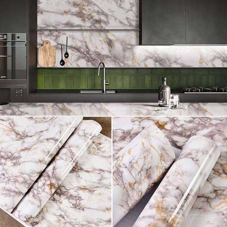 Pvc Thickened Water-Repellent And Oil-Proof Marble Wall Cover Self-Adhesive Sticker Bathroom Cabinet Cooktop Desktop Decorative Film