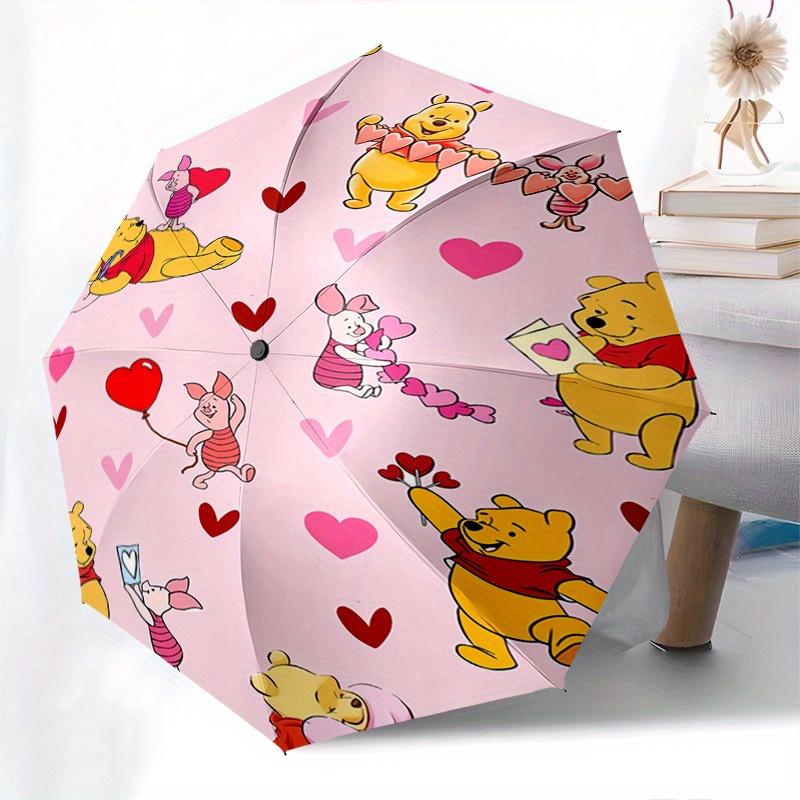 Pooh Bear,Valentine's Day Themed Automatic opening and closing folding umbrella, 8 rib windproof, compact travel design, suitable for all we