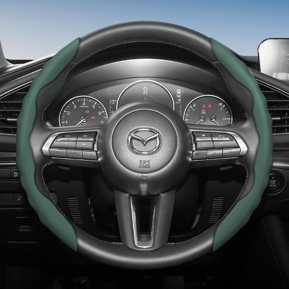 zkfan8 Suitable for Mazda Steering Wheel Cover with Wavy Sports Design, Breathable Leather, Segmented Anti-Slip, Sweat-Absorbing Protective Cover,