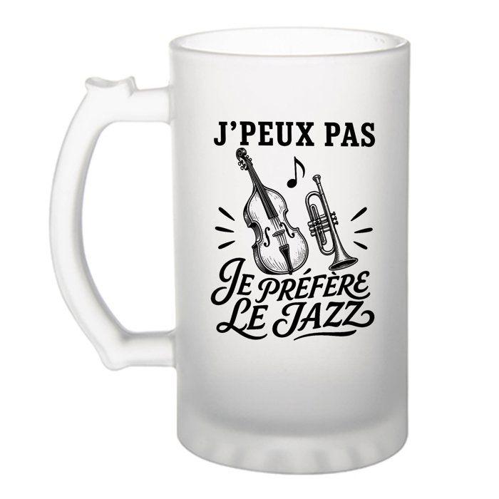 Chope de bière - PLANETEE - J’peux pas je préfère le Jazz (minimaliste) - Verre trempé givré - 470 ml - Impression durable