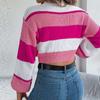 Women's Fashion Casual Loose Colorblock Striped Round Neck Sweater Long Sleeve Pullover Top