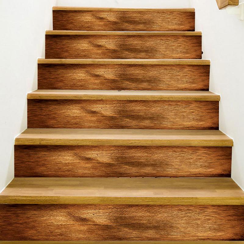 6Pcs/13Pcs Simulated Exquisite Home Decoration Beautify PVC Sticker Wood Grain Sticker Step Decoration Waterproof
