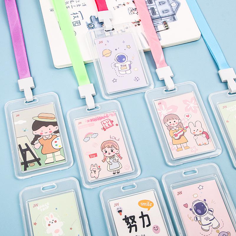 Student Cartoon Clear Badge Holder with Lanyard for ID or Bus Card