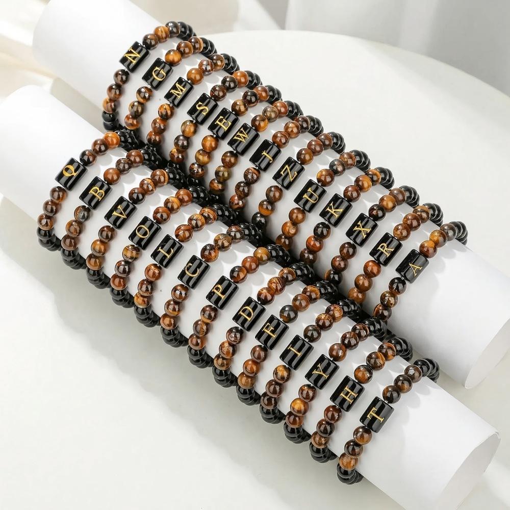 11 English alphabet tiger's eye stone bracelet ins design sense natural stone elastic beaded bracelet