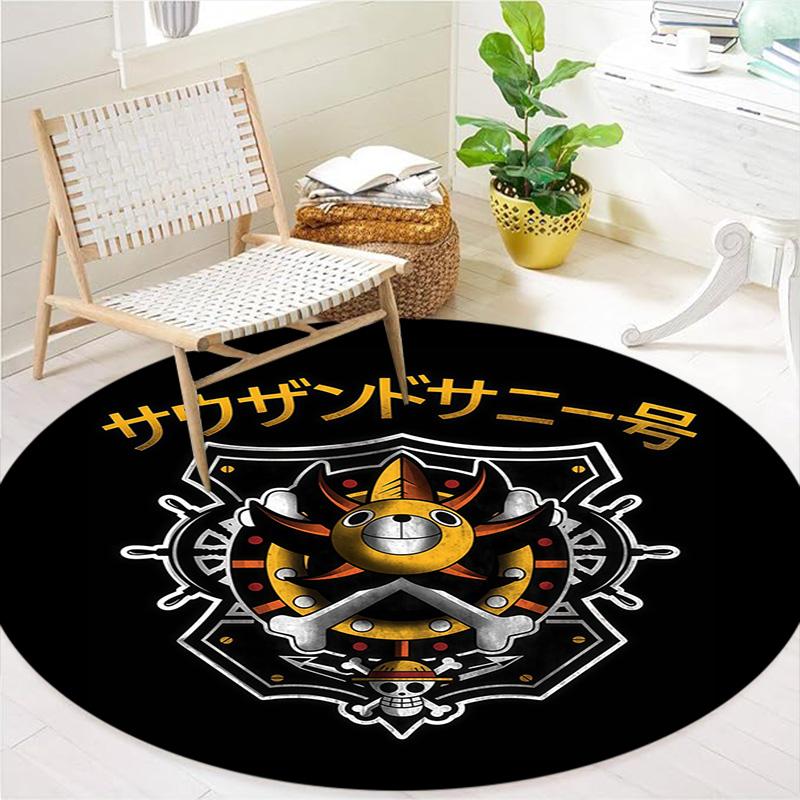 One Piece Jolly Roger Logo Round Area Rug Carpet Rug For Living Room Bedroom Sofa Playroom Decor Nonslip Floor Mat