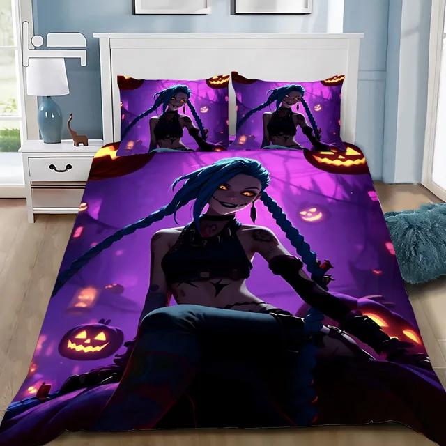 Hot Anime Arcane BeddingSet 3D Print LOL Jinx Adult Boy Girl Bedroom Decoration Duvet Cover Set Single Double Size Bed Linen