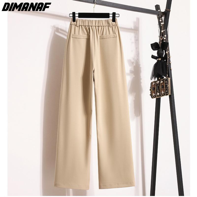DIMANAF 2023 Большие размеры, осенние женские длинные брюки, свободные повседневные длинные базовые офисные женские брюки, однотонные брюки