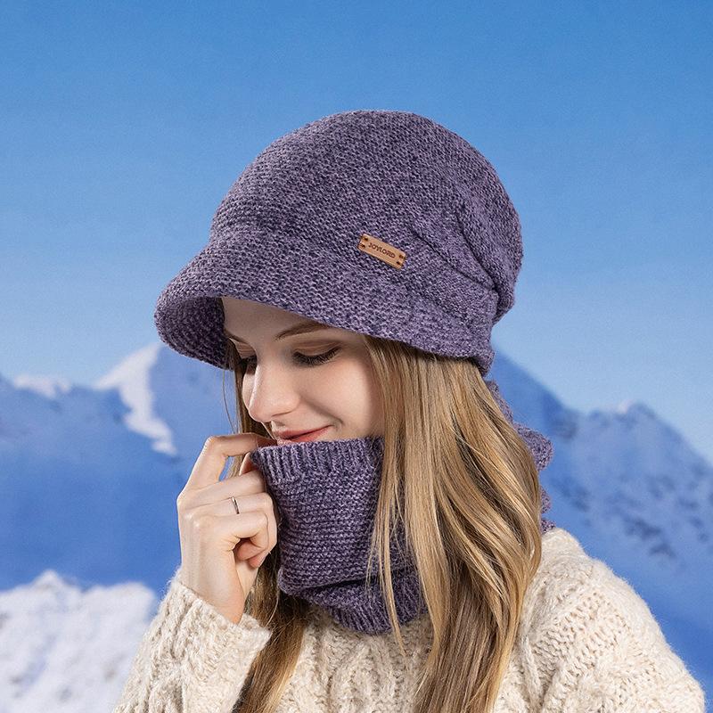 Warm Hats Winter Hat Scarf Set Velvet Cold Protection Warm Knitted Hat Women's Knitted Hat Set