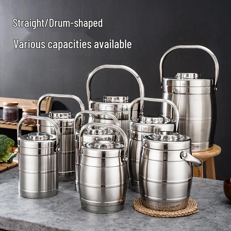 Double-Layer Stainless Steel Insulated Lunch Box – Drum-Shaped Bento for Students & Office Workers.