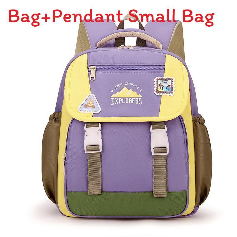 Nylon Preschooler Color Block Backpack With Cartoon Animal Pendant Small Bag