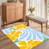 Yellow Blue Abstract Floral Area Rug for Living Room Bedroom Playful Modern Eco-Friendly Home Decor Non Slip Washable Floor Mat