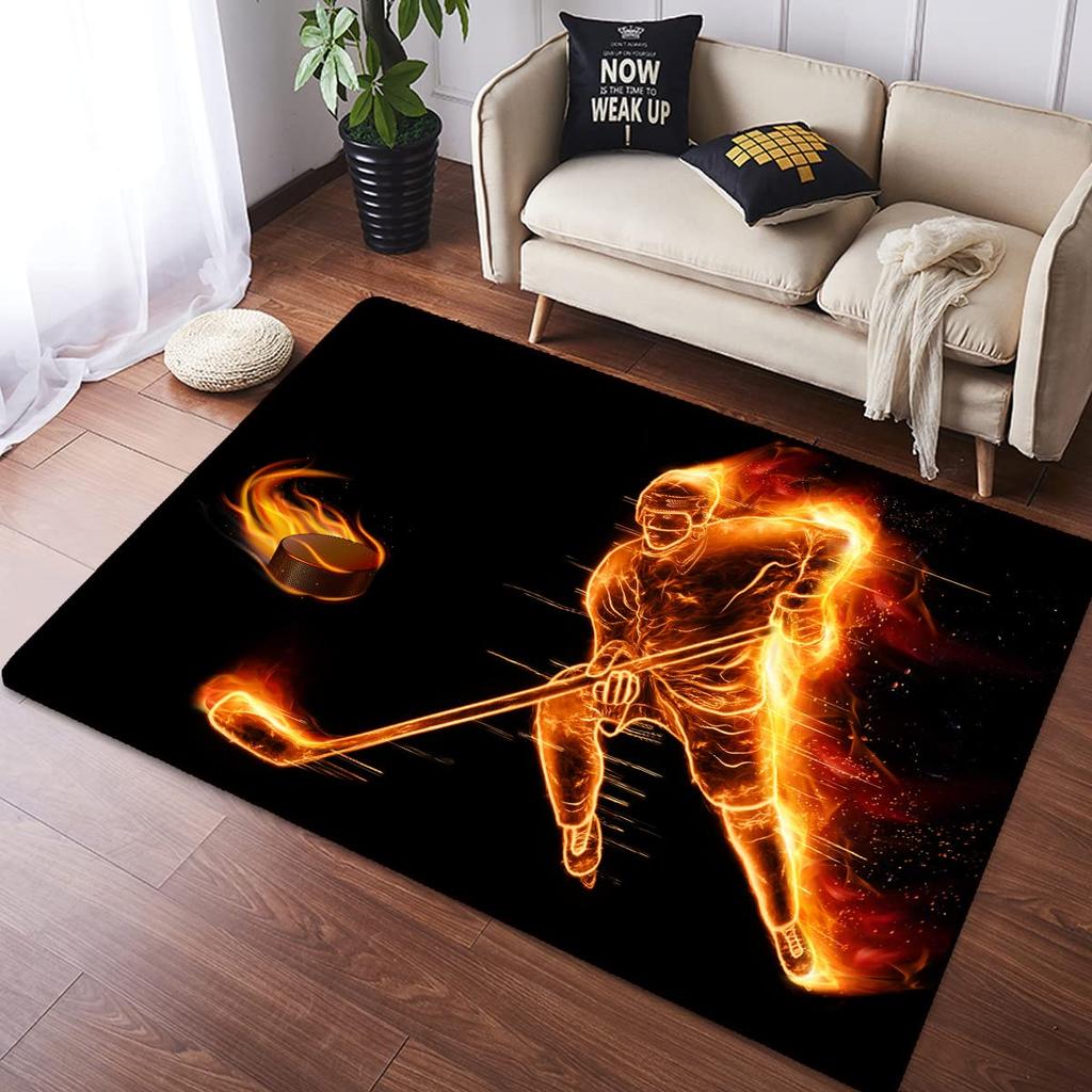 Ковер с хоккейной тематикой, домашний плюшевый нескользящий ковер для хоккея, спортивный ковер для декора гостиной, спальни, игровой комнаты, напольный коврик для хоккеиста