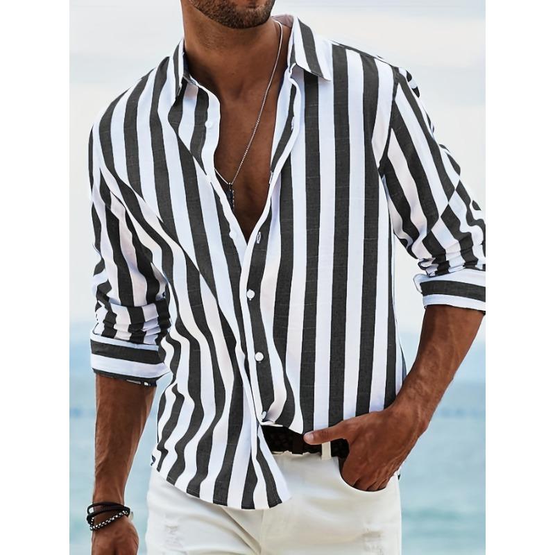 Striped Color Blocked Long Sleeved Shirt for Men In Spring Simple Solid Color Shirts Men’s