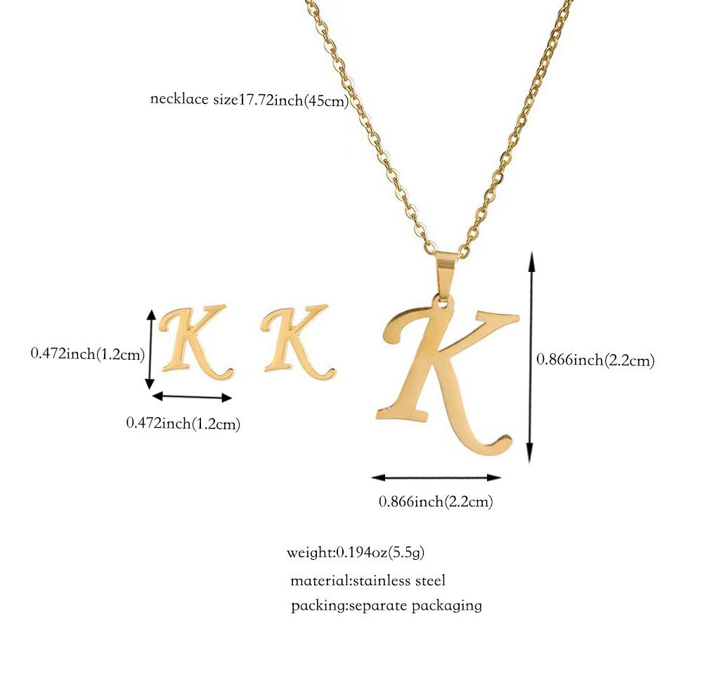 Набор украшений из титановой стали: Невыцветающее ожерелье и серьги с английскими буквами