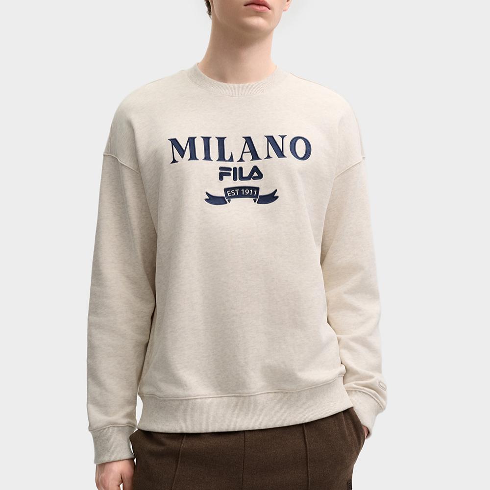 Fila Серия Милано Простой модный вязаный пуловер Свитшот с круглым вырезом Мужской свитшот Светло-хаки Цветочный-серый F11M515201FLK