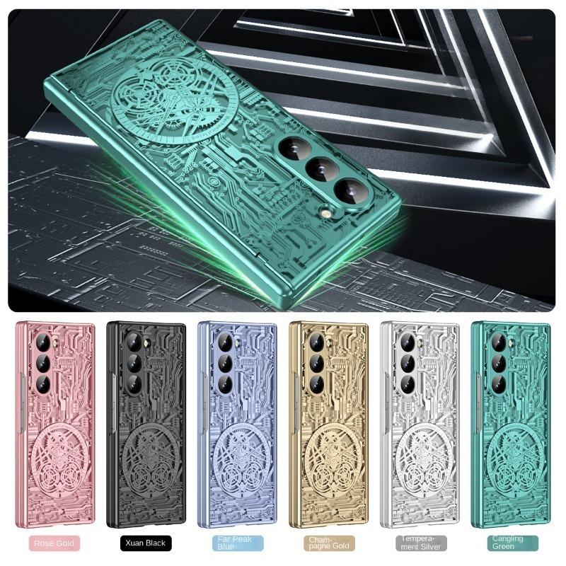 Гальванизированный пластиковый чехол для телефона Samsung Galaxy Z Fold 6 5 4 3 Fold6 Fold5 Fold4 Fold3 5G Hard Shell Hinge Protection Cover