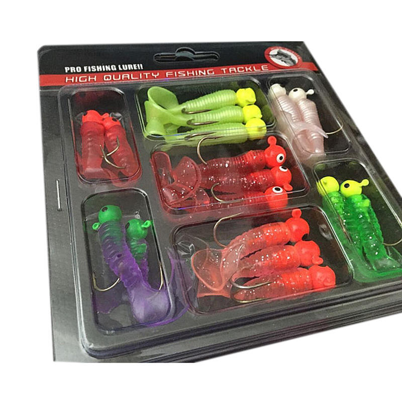 Набор рыболовных приманок Jig Lead Head Hooks Soft Worm Grub Single Tail Bait 17 шт.