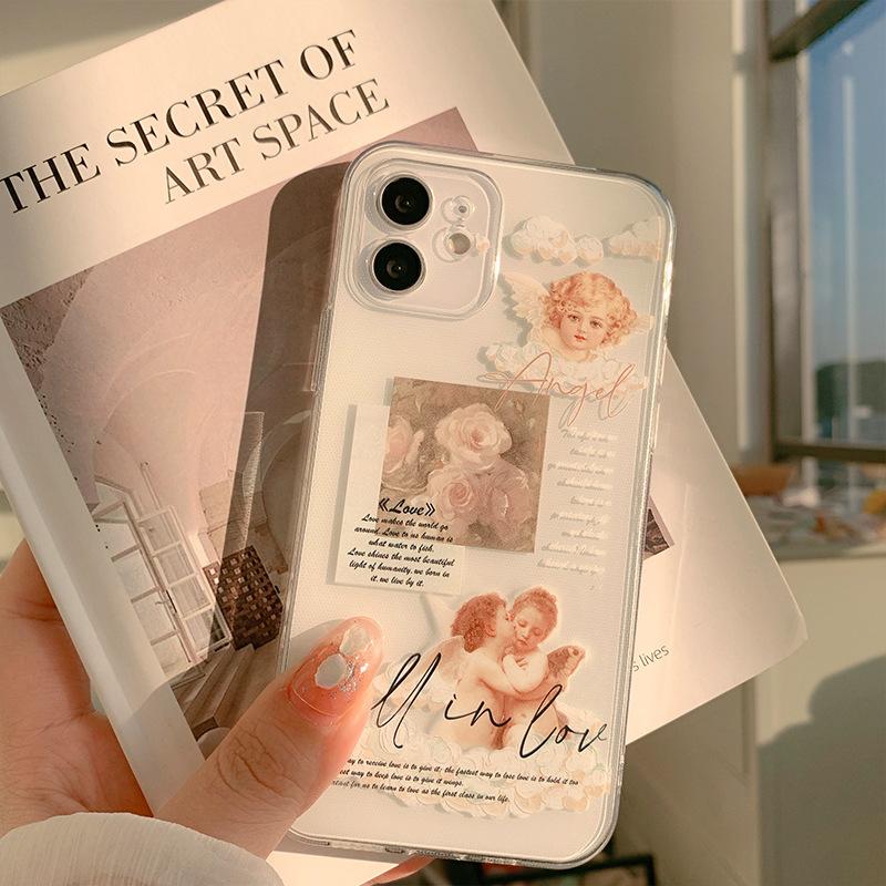 Retro Angel Rose Phone Case Suitable for iPhone 13, iPhone 14, iPhone 15, iPhone 16 Pro Max